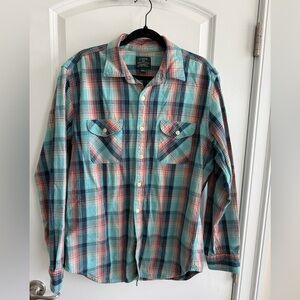 J. Crew Men's Teal and Red Plaid Button Down Shirt